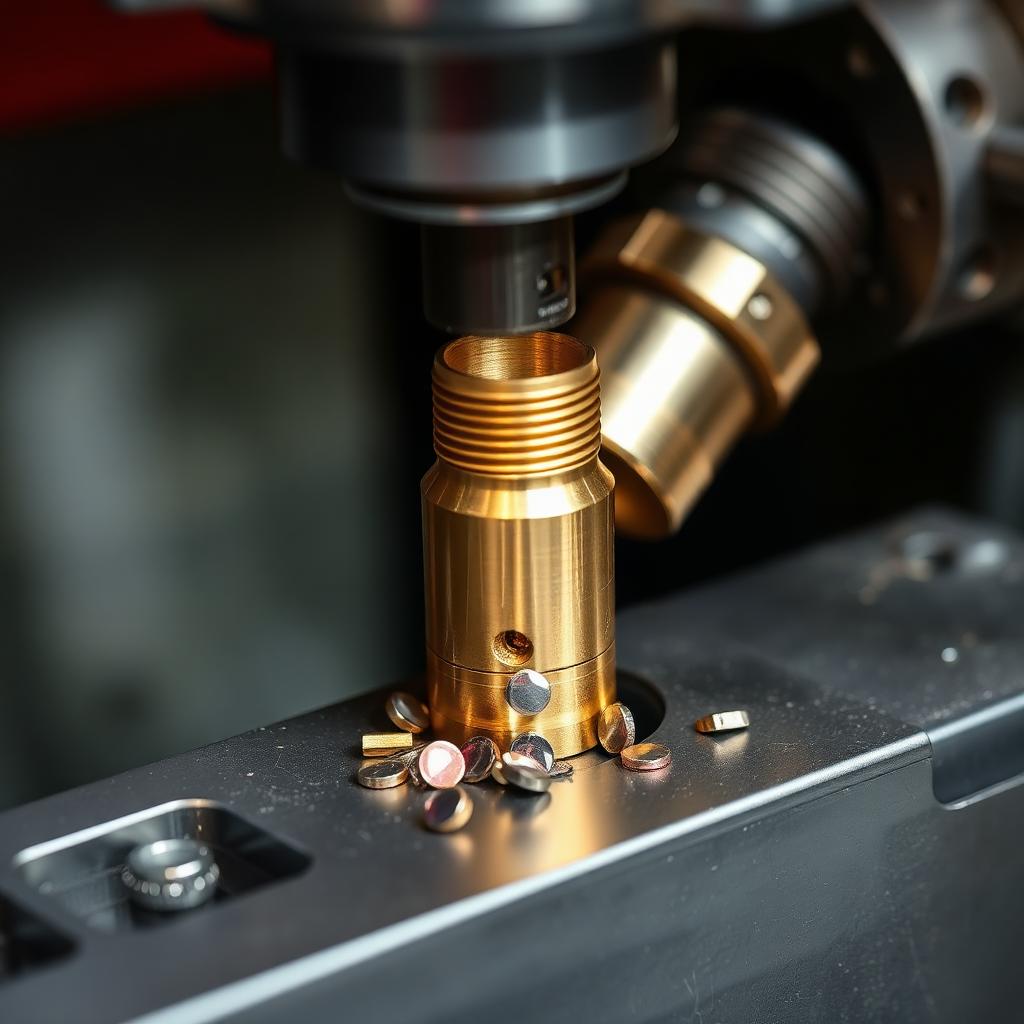 CNC lathe machining a brass welding nozzle